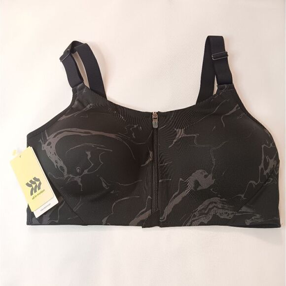 New All In Motion Jet Black Marble 38C/XL Zip Front High Support Sports … - Picture 1 of 13